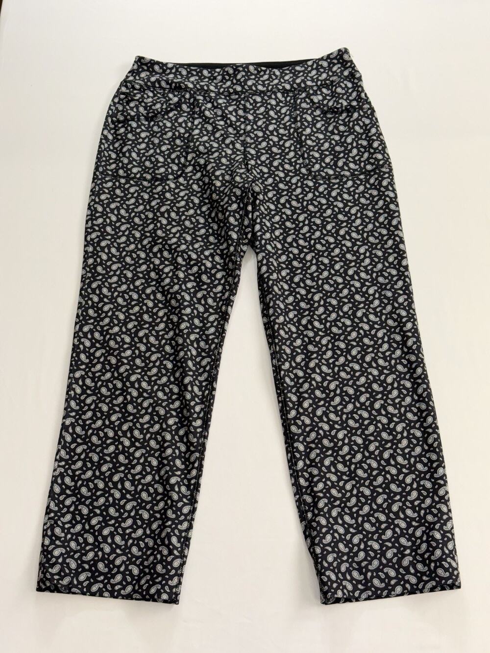 Lands’ End Women’s Pants Medium 10-12 Black Paisley Pull On Straight Leg
